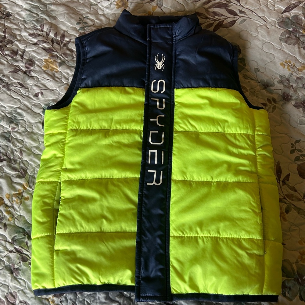 Spyder Boys Puffer Vest Size 5 – Neon Yellow & Navy – Lightweight Zip Front
